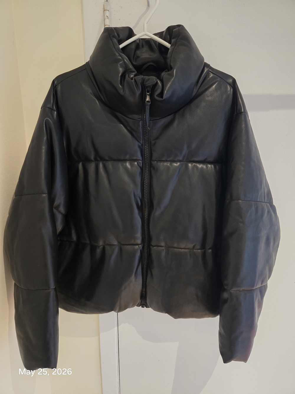 Old Navy Black Faux Leather Puffer Jacket - Women's Size XL